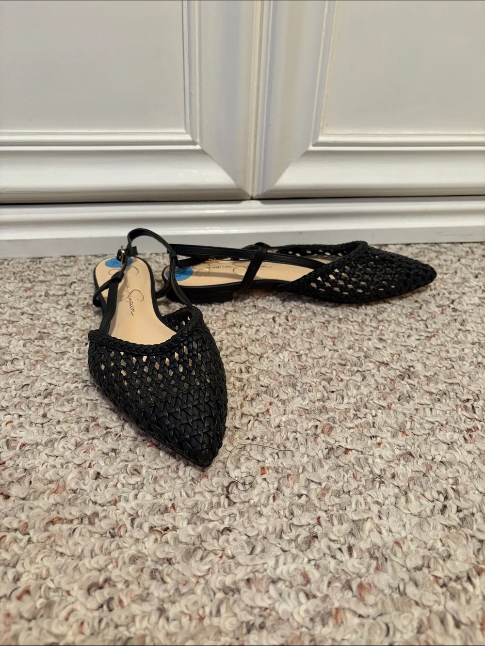 Jessica Simpson Black Woven Pointed Slingback Flats